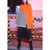 Oversized green patchwork striped knit sweat tops Loose fitting o neck Sweater Blouse