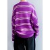 Comfy o neck purple striped knitwear Loose fitting thick Sweater Blouse