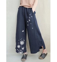 Blue Dandelion Wide Leg Linen Pants Summer Cotton Outfits