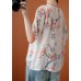 Stylish Orange Red Button asymmetrical design Print Fall Shirt Half Sleeve