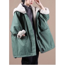 Fine Green Zip Up Pockets Patchwork Fleece Wool Lined Parka Jacket Winter