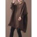 Cozy khaki box top Loose fitting Batwing Sleeve sweaters hem Hole