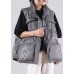 Grey zippered Pockets Print Winter Duck Down Sleeveless down vest