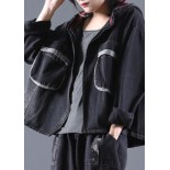 Handmade Black Hooded denim Coats Spring