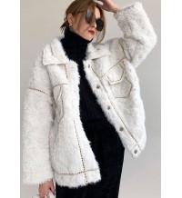 White thick Faux Fur Peter Pan Collar Winter outwear