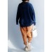 Women navy sweater tops winter Loose fitting animal print knitwear