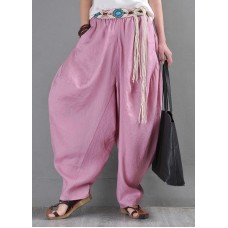 French Pink Purple Cotton Linen Casual Harem Pants Summer