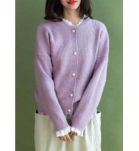 Vintage ruffles collar knitwear plus size pink long sleeve knitted cardigans