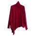 Loose red tops asymmetric hem oversized high neck blouse