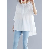 Art White Cotton Top Silhouette Low High Design Midi Summer Half Sleeve Shirt