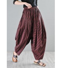 Stylish Red Print Linen Casual Harem  Pants Summer