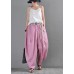 French Pink Purple Cotton Linen Casual Harem Pants Summer