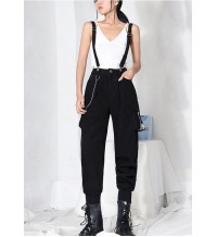 Art Black High Waist Pockets Carpenter Pants