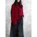 Loose red tops asymmetric hem oversized high neck blouse