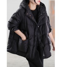 Boho Black Zip Up drawstring Duck Down Winter Coats