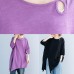 Art purple o neck cotton box top asymmetric hem Plus Size Clothing summer top