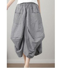 Fashion Black Plaid Cotton Linen lantern Skirts Summer