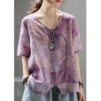 French cotton Tunic stylish Light And Loose Printed Cotton Linen T-Shirt