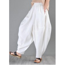 Vintage White Loose Cotton Linen Radish trousers Summer Pants