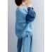 Fashion blue knitted pullover patchwork sleeve fashion o neck knit tops