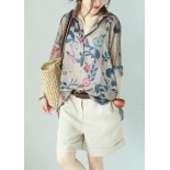 Elegant POLO collar cotton Long Shirts design floral blouse summer